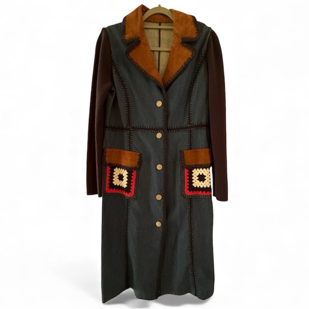 Prada Made in Italy Denim Crochet Patchwork Coat – IT 42 (US 6/8) RARE - Picture 2 of 9